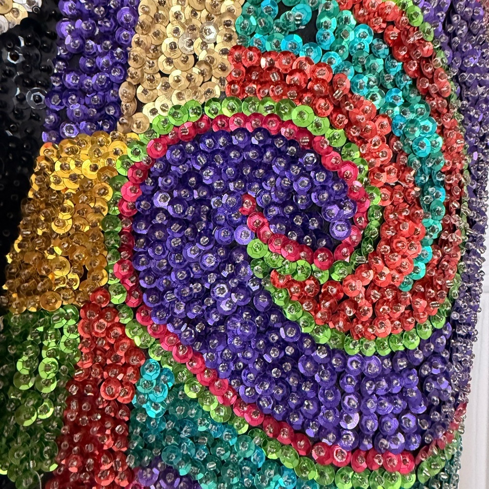 Vintage Beaded Sequin Vest Colorful Psychedelic Festival Statement Top S/M - Picture 4 of 4